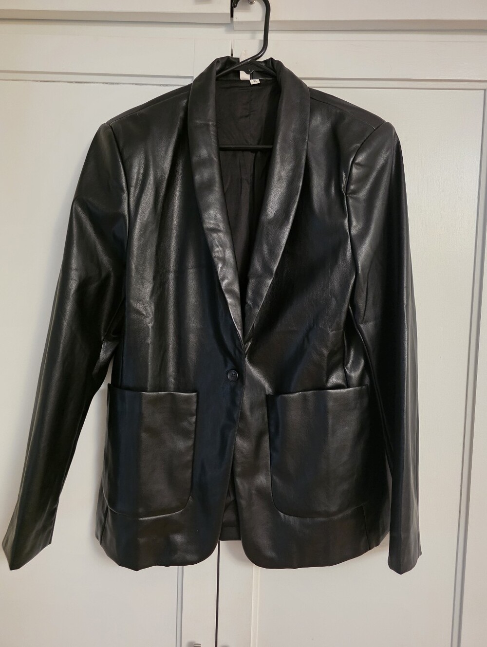 XL Elan Black Vegan Faux Leather Blazer Jacket